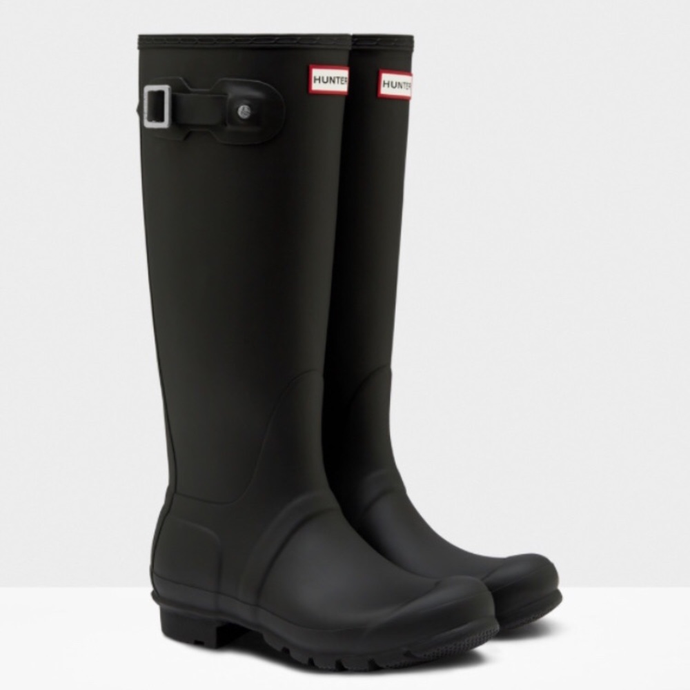 Tall black Hunter rain boots